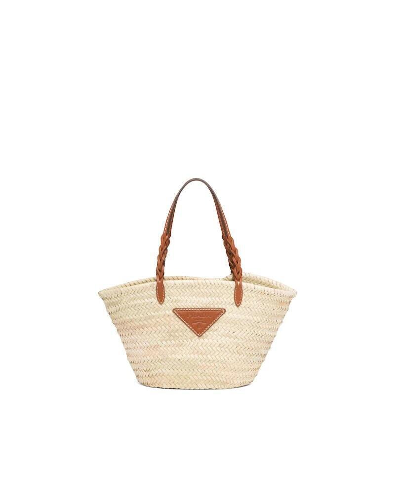 PRADA WOVEN PALM AND LEATHER TOTE