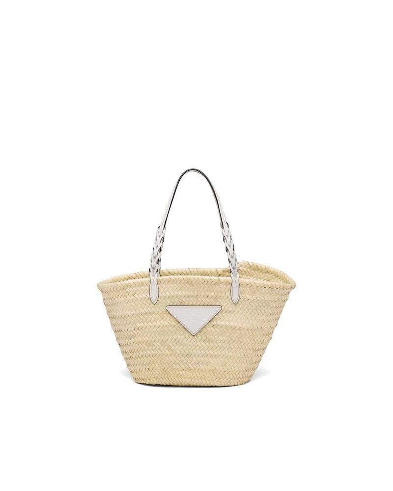 PRADA WOVEN PALM AND LEATHER TOTE