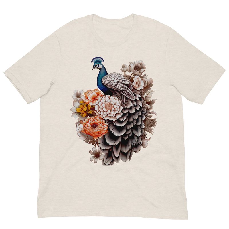 Peacock Reverie – Vintage Blooms &amp; Feathers Tee