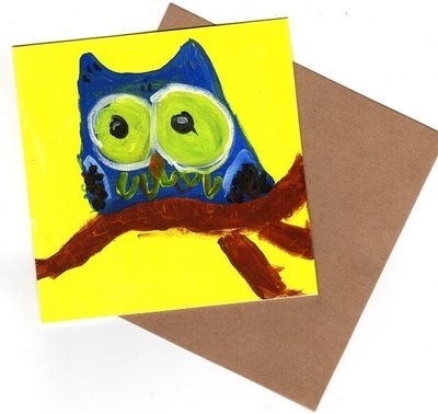 Owl Blue Blank Note Card