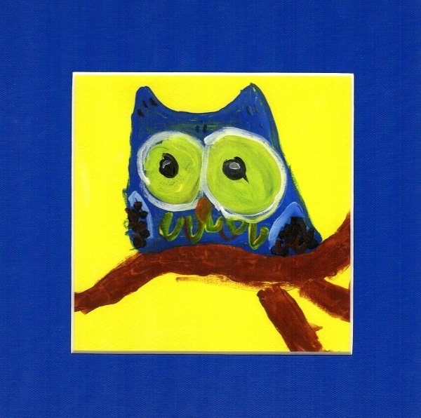Owl Blue Print~Matted