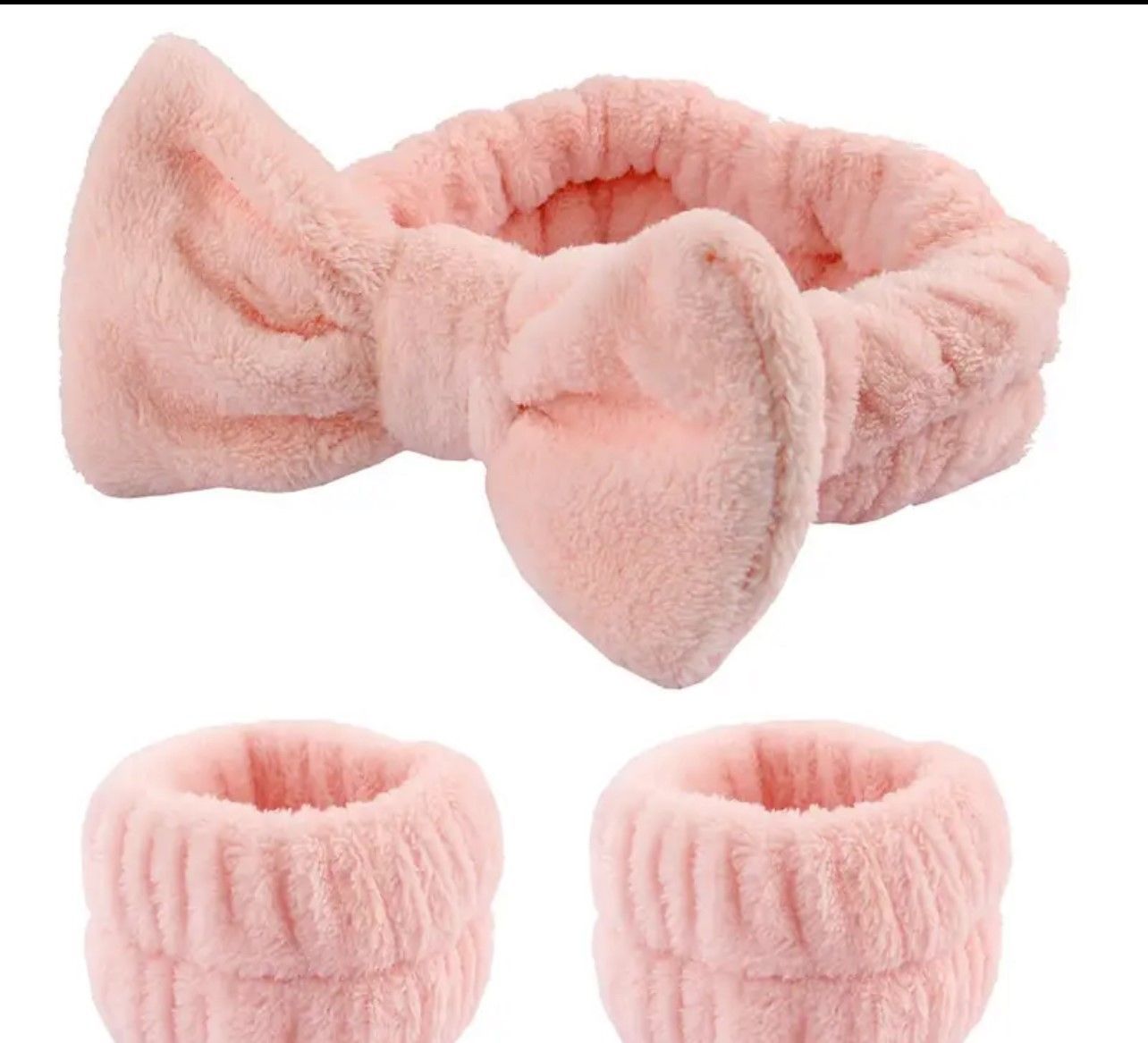 3 pc Spa Facial Headband and Wristband Set - PINK