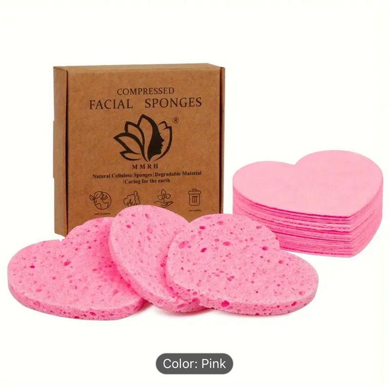 Facial Sponge Compressed Heart - Pink (20 pc)