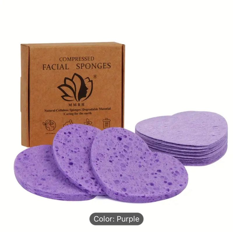 Facial Sponge Compressed Heart - Purple (20 pc)