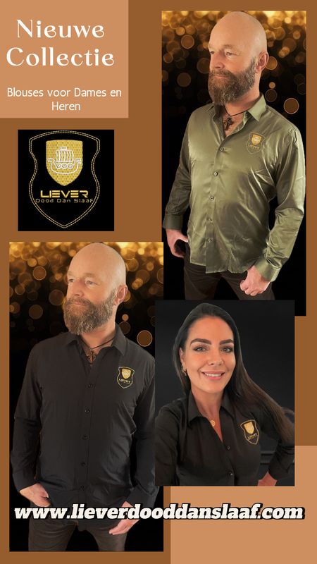 ‘Liever Dood Dan Slaaf®️’ Blouses voor Dames en Heren in Legergroen en Zwart .  GRATIS VERZENDING BINNEN NEDERLAND!