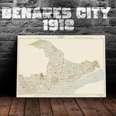 Town Guide Map of Benares City, 1919