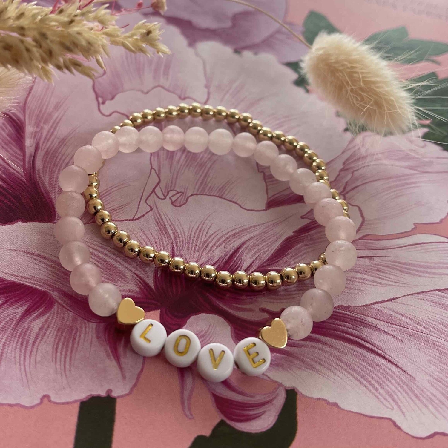 Pink Quartz Flower Bead Bracelet