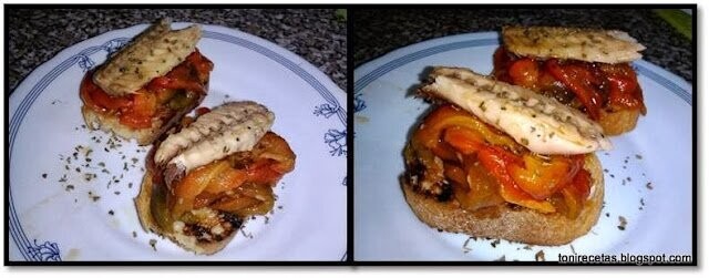 TOSTA CON ATÚN Y PIMIENTO ROJO ASADO REGADO CON AOVE