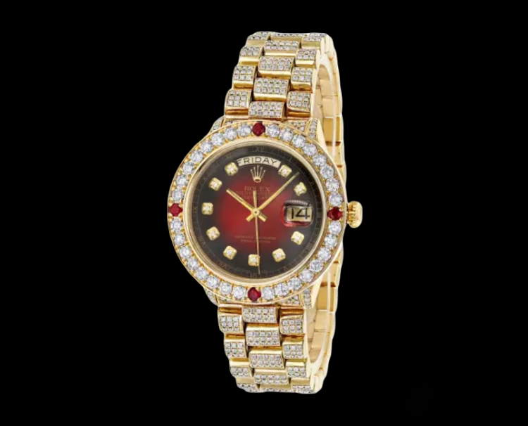 King Diamond 18k Gold Rolex Day-Date Watch 15ct