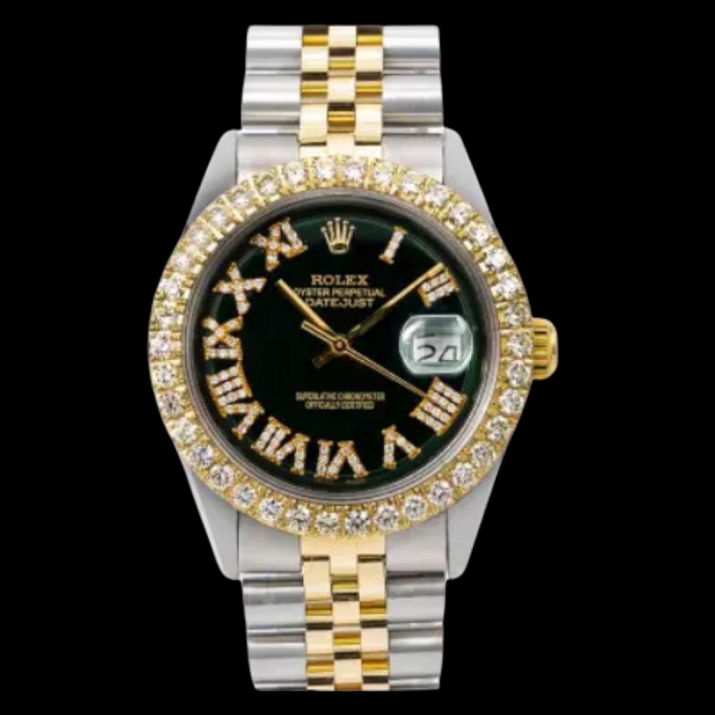 36mm Rolex Diamond Watch for Men Datejust 1603 Black Dial