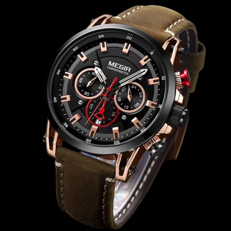 Luxury Leather Rose Gold Black Watch