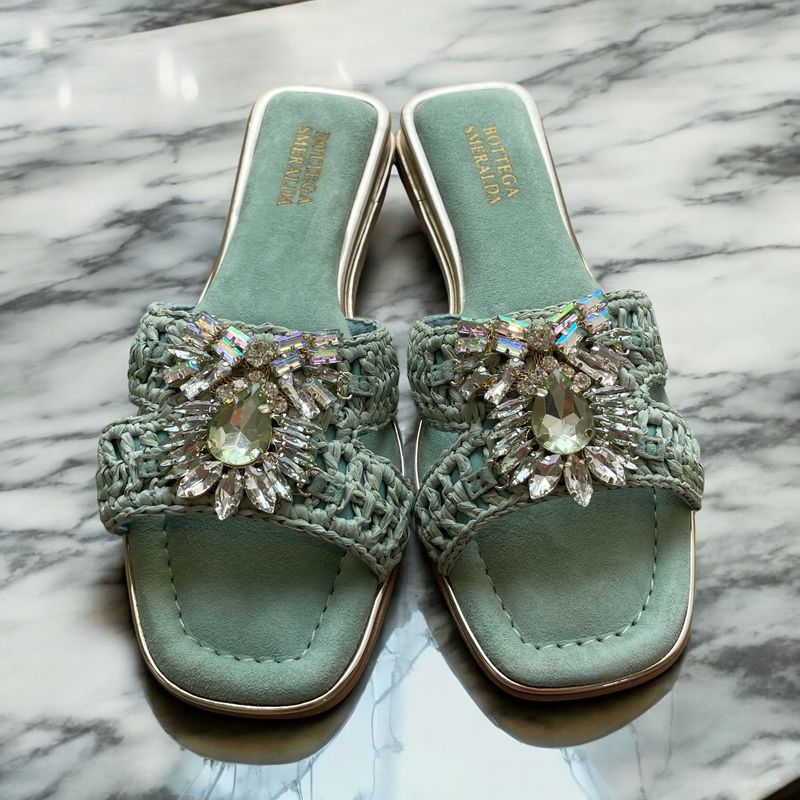 Sandalo ATHENA rafia  verdeacqua-oro