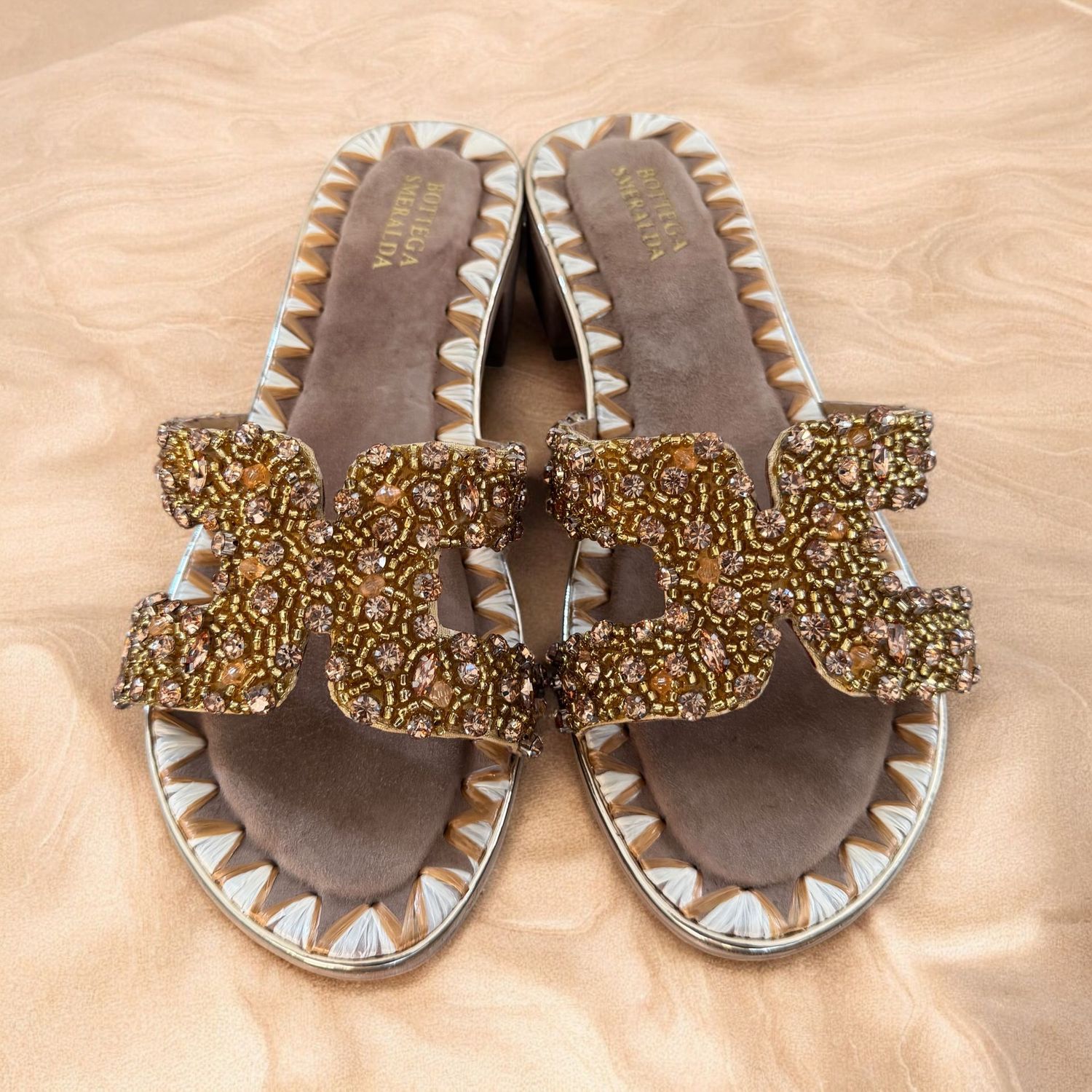 Sandalo H Crystal  rafia Beige-oro
