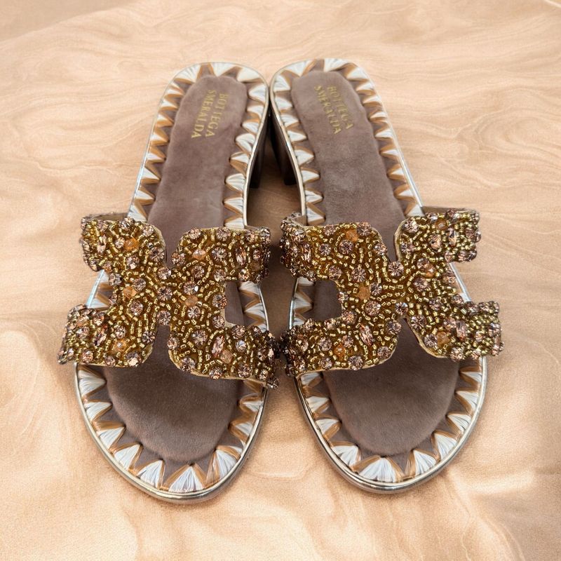 Sandalo H Crystal  rafia Beige-oro