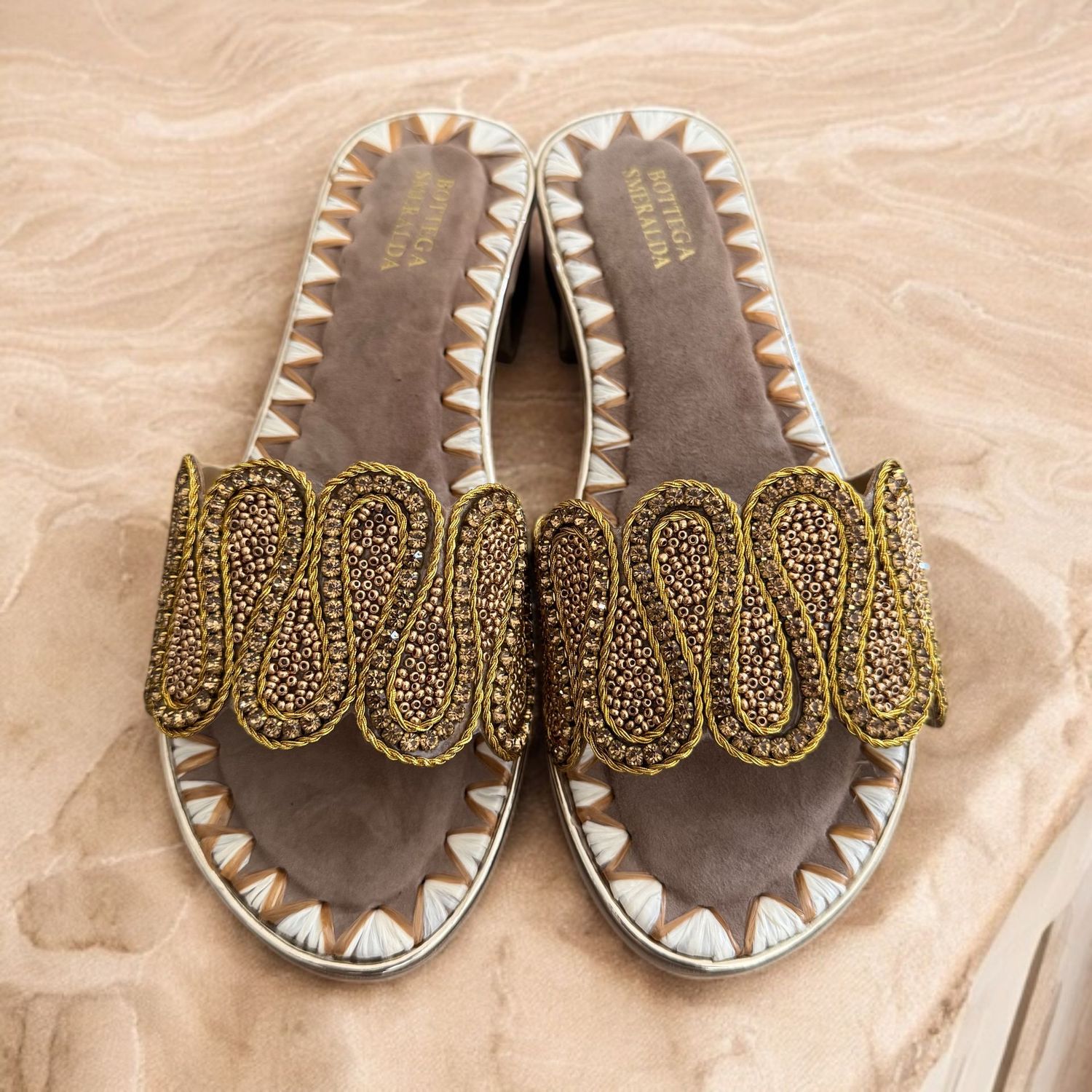 Sandalo Ondes fascia V rafia Beige-oro