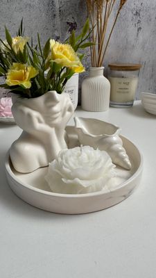 Decor set 14. Peony candle, jewelry stand, vase and decorative shell