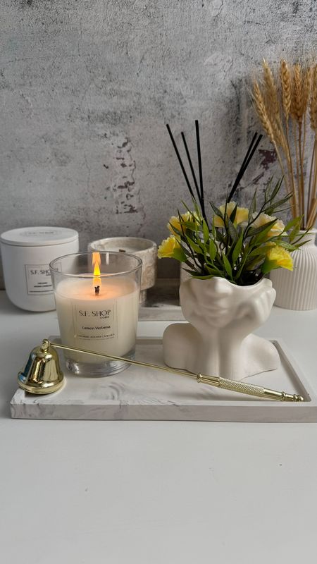 Set 18. Candle, vase for dried flowers and extinguisher for candles on a stand