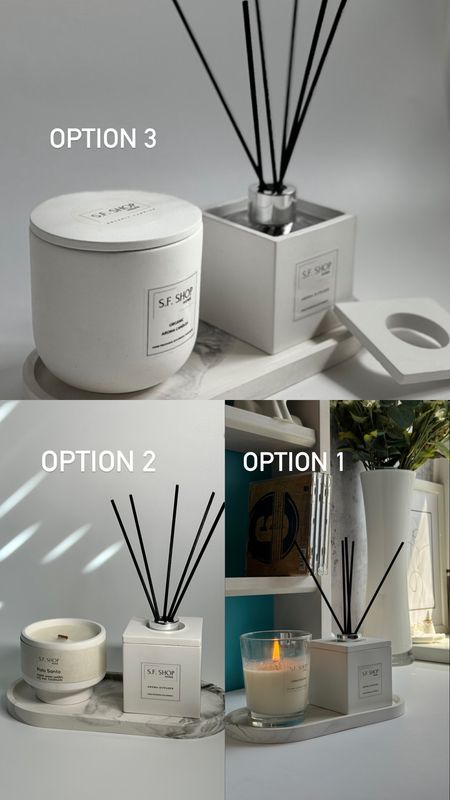 Set with a candle in a plaster bowl on a leg, a diffuser and a cube mold for the diffuser