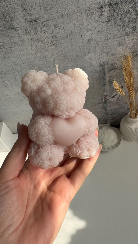 Gift set "Happy Birthday" candles flowers and candle bear on an elegant stand