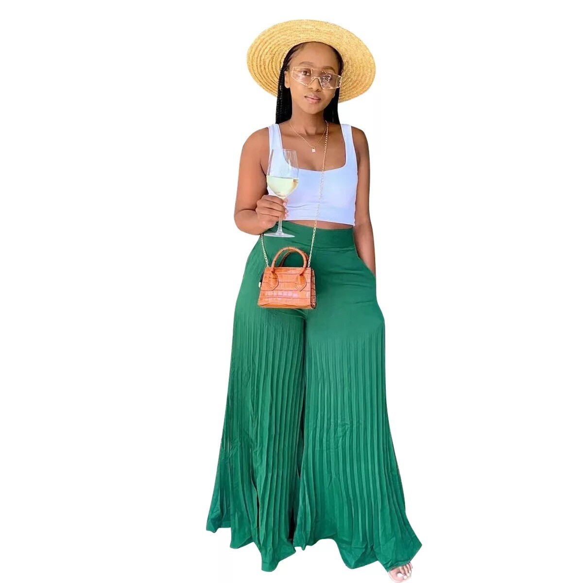 Jade Green Pleated Pants