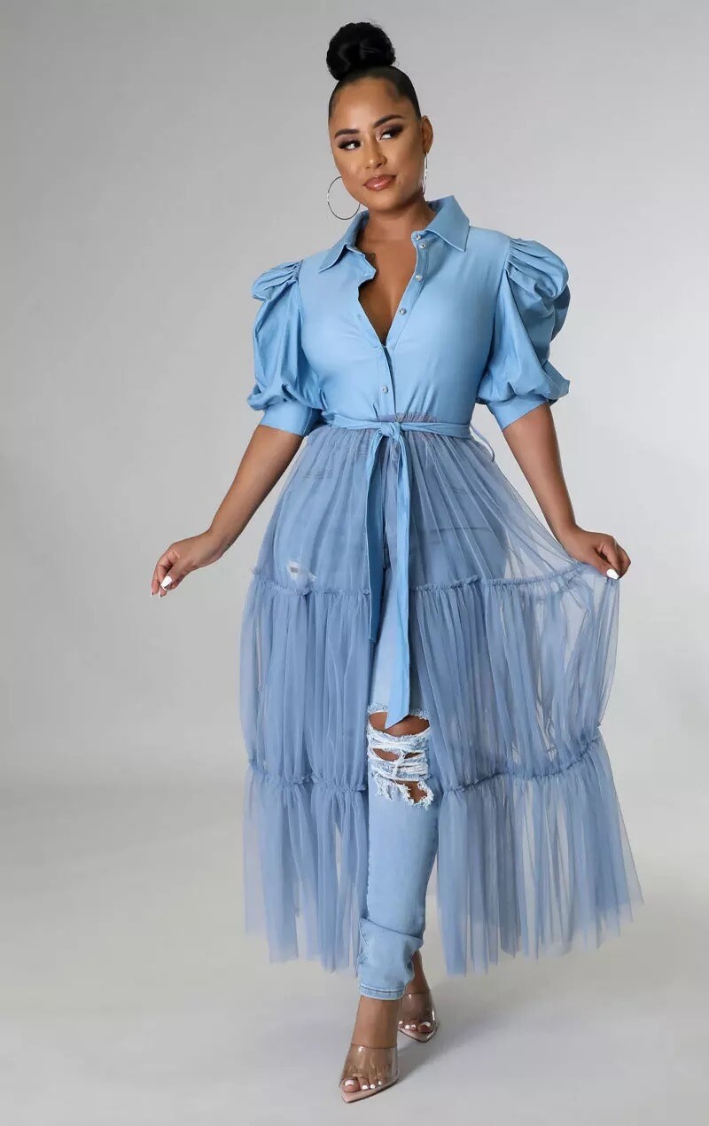Sky Blue Sheer Flowing Top