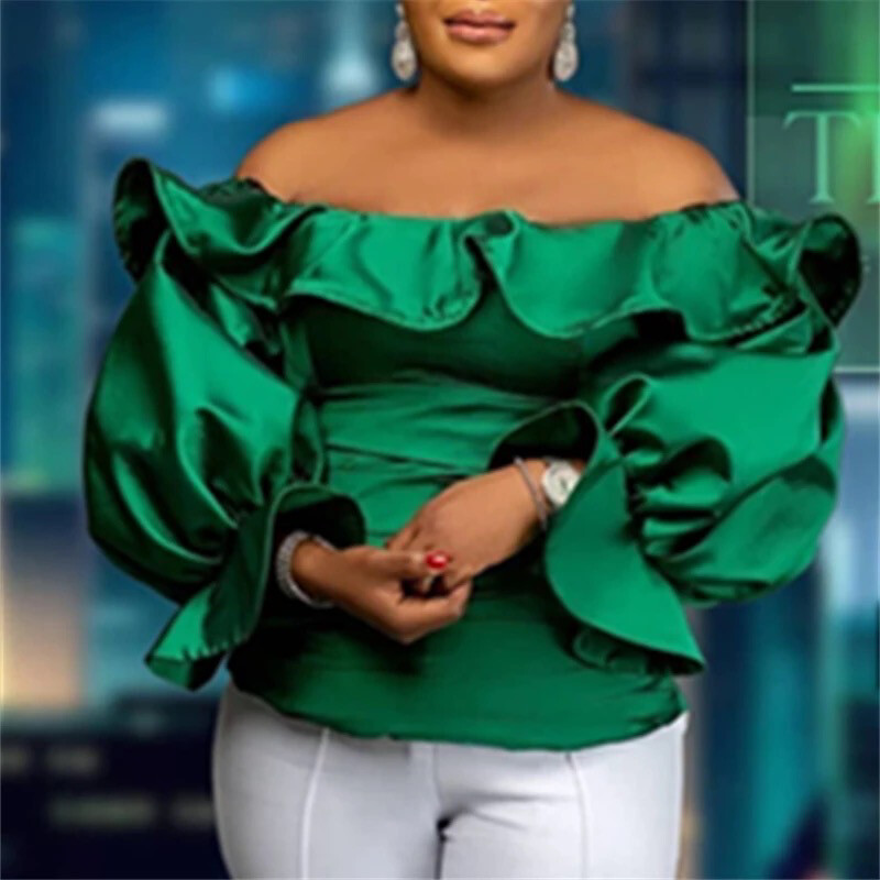 Emerald City Satin Ruffle Blouse