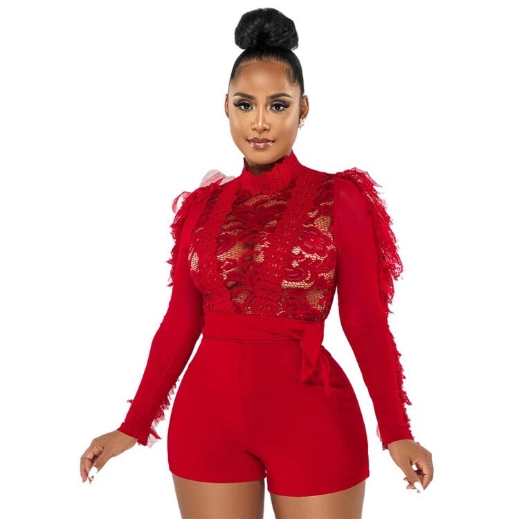 Candy Apple Red Lace Romper