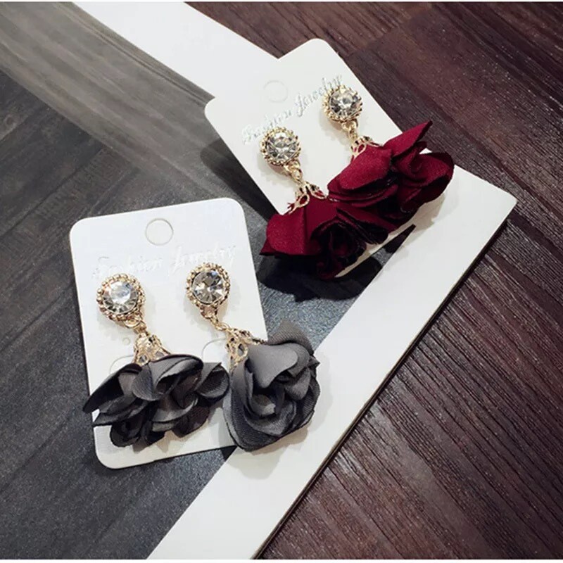 Wine Red Floral Earrings