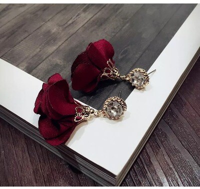 Wine Red Floral Earrings