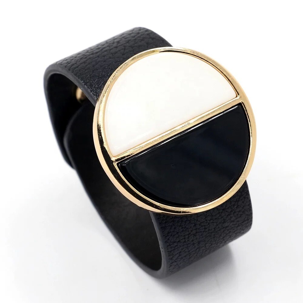 Black &amp; White Vegan Leather Wide Cuff