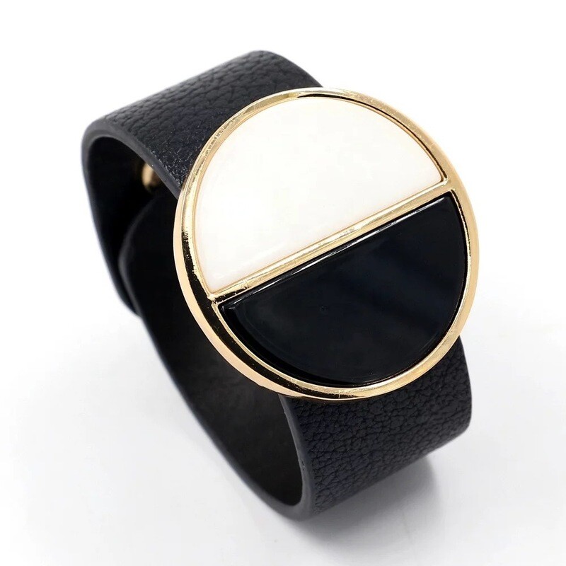 Black &amp; White Vegan Leather Wide Cuff