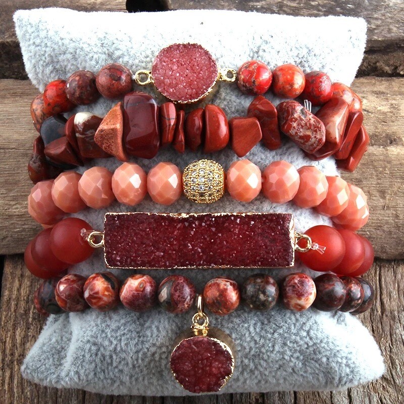 Brick Red Stone - Bead Bracelets