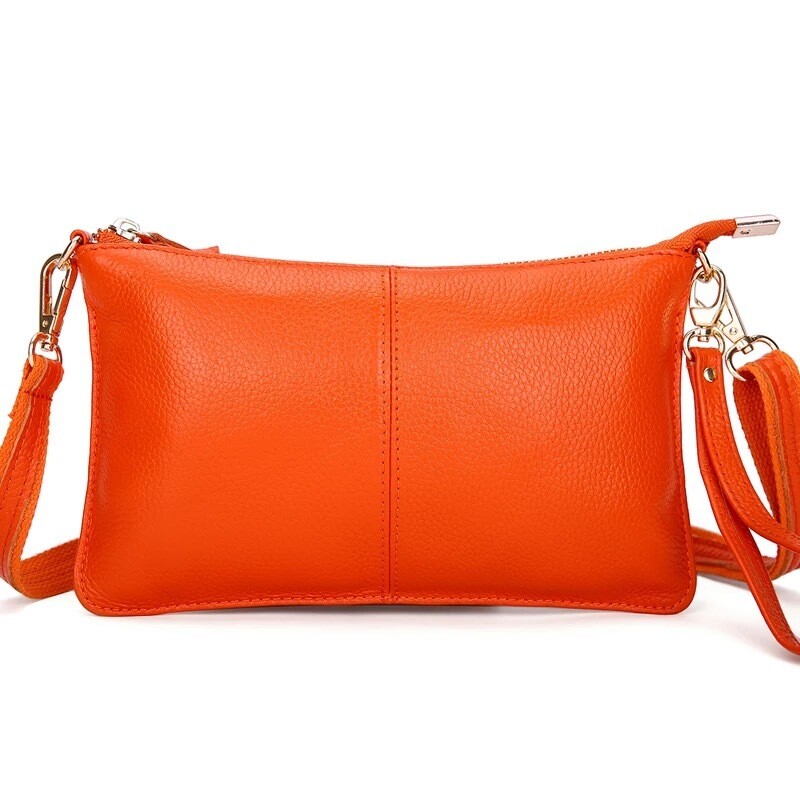 Sunset Orange Genuine Leather Wristlet/Crossbody