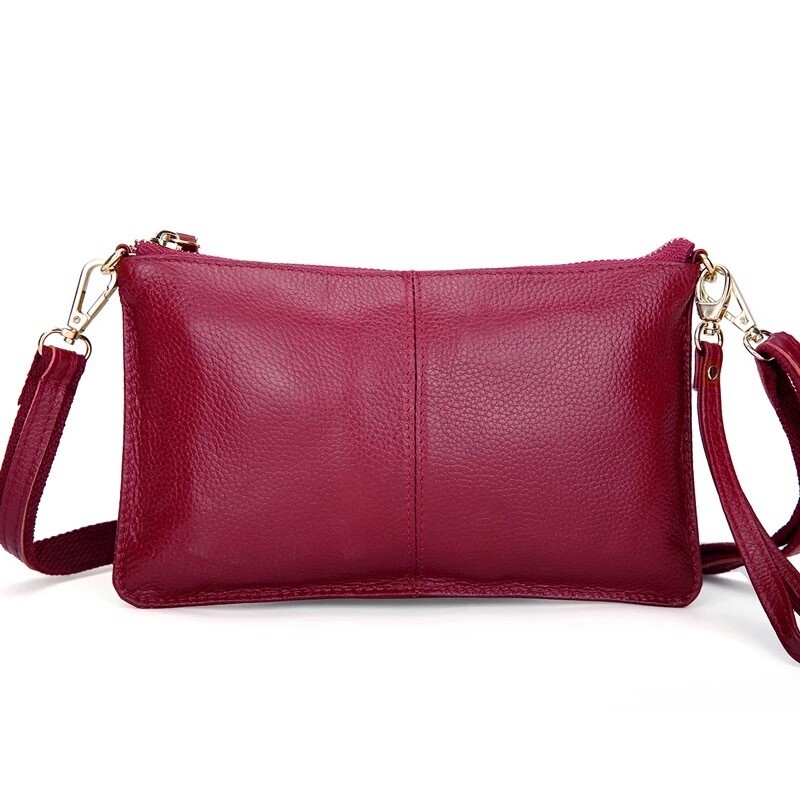Deep Red Genuine Leather Wristlet/Crossbody