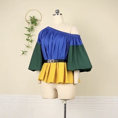 Give ‘em Shoulder Tricolor Top