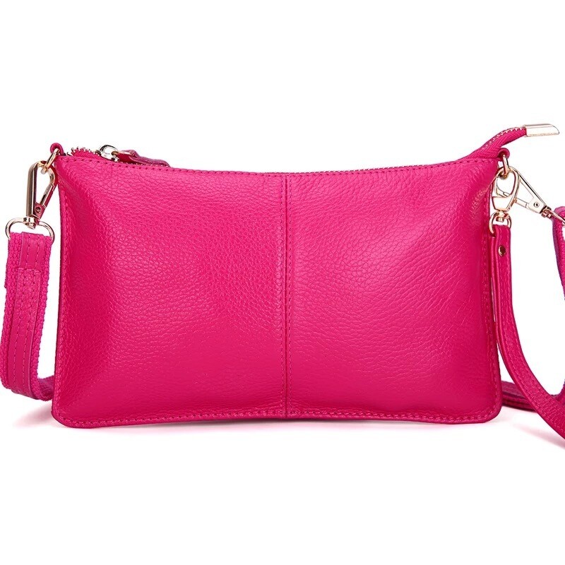Fuchsia Genuine Leather Clutch/Crossbody