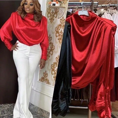 Christmas Red Satin Crop Blouse