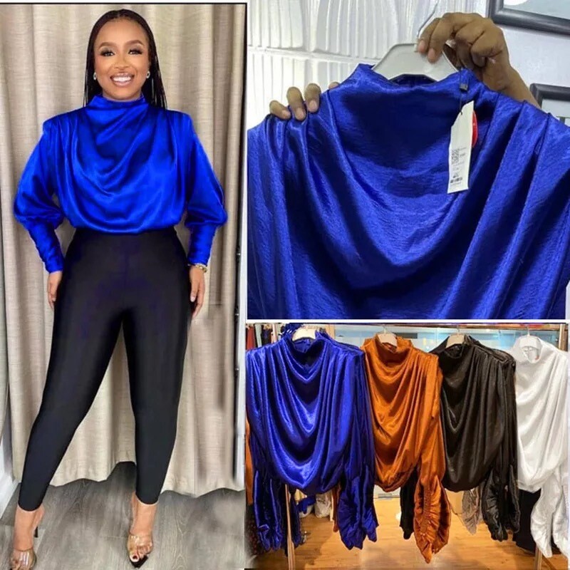 Royal Blue Satin Crop Blouse