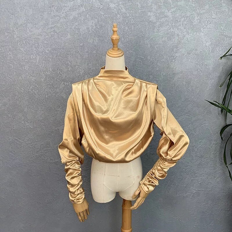 Champagne Gold Satin Crop Blouse