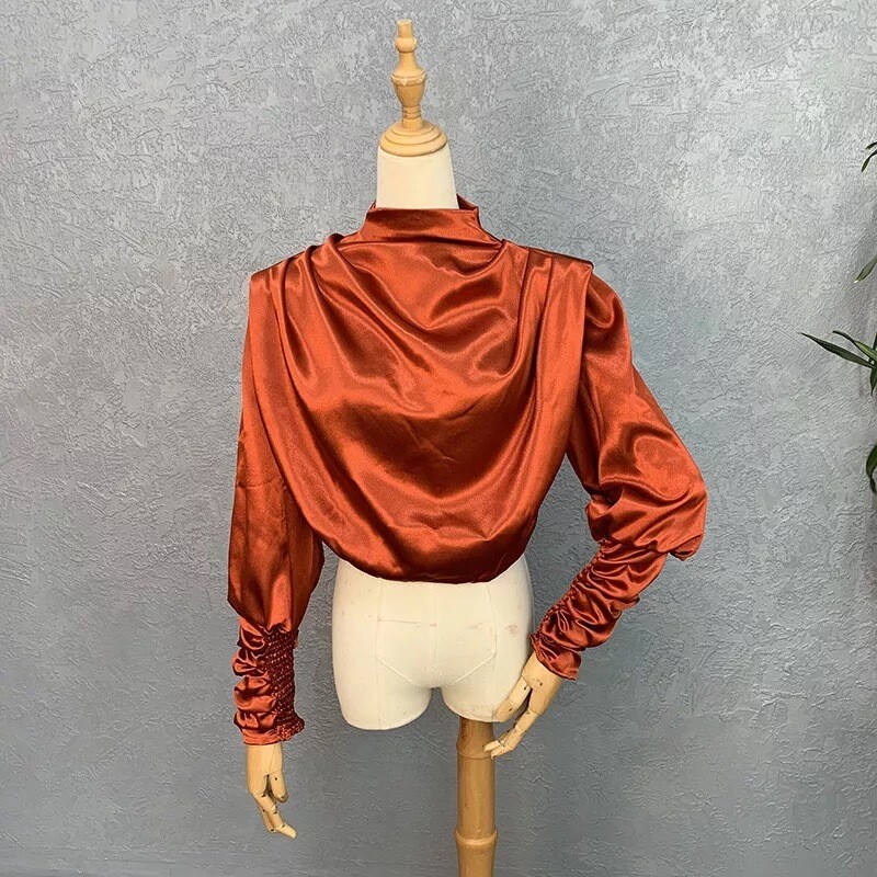 Burnt Orange Satin Crop Blouse