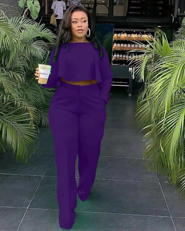 Violet Purple Crop Top Pant Set