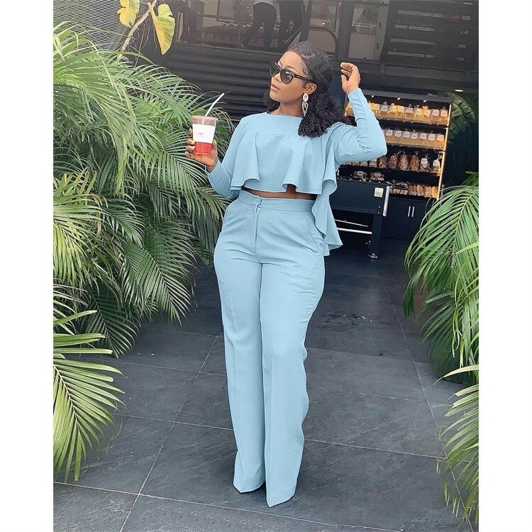 Baby Blue Crop Top Pants Set