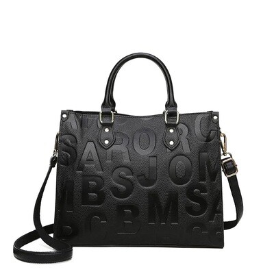 Ebony Black Genuine Leather ABC Handbag