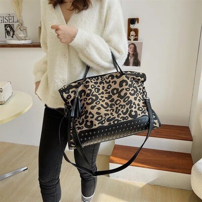 Bold Leopard Print and Studded Satchel (black)