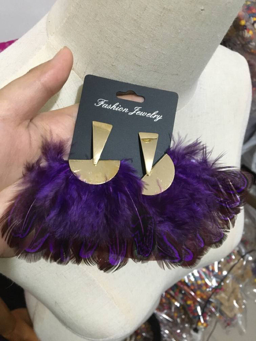 Purple Violet Feather Earrings