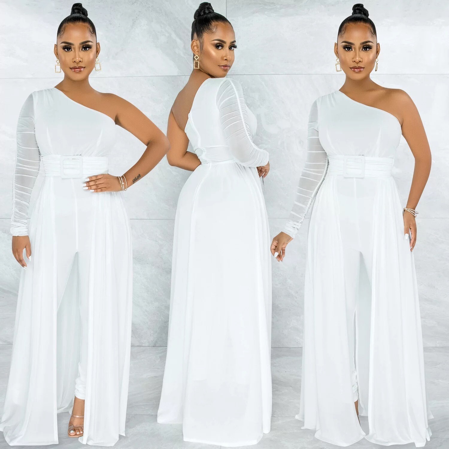 Wedding White Sexy Formal Sheer Jumpsuit