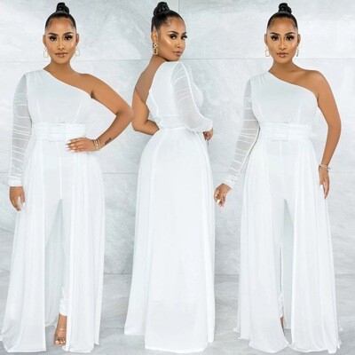 Wedding White Sexy Formal Sheer Jumpsuit