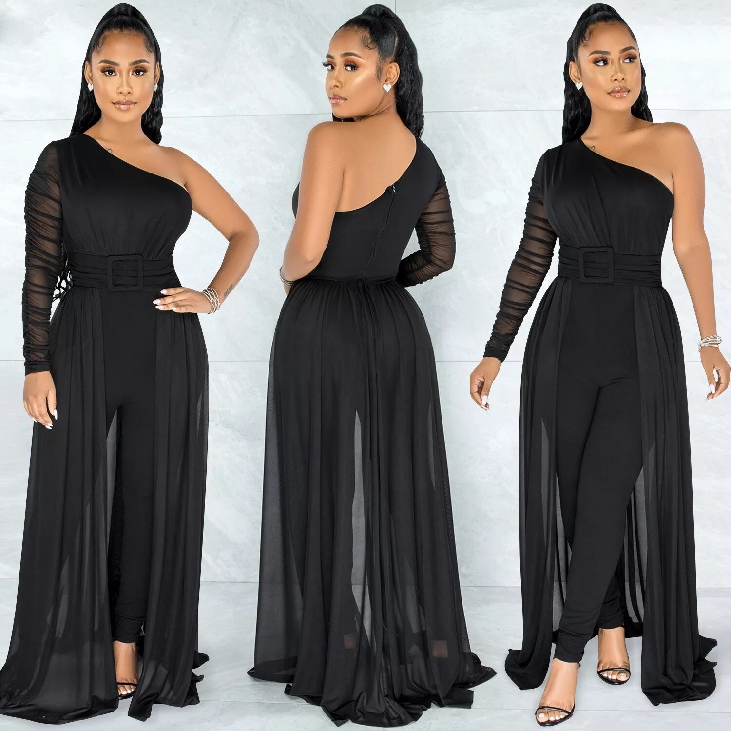 Jaguar Black Sexy Formal Sheer Jumpsuit