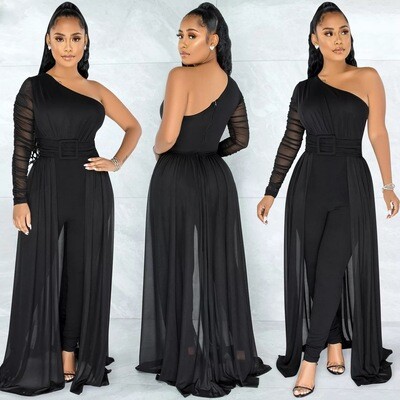 Jaguar Black Sexy Formal Sheer Jumpsuit