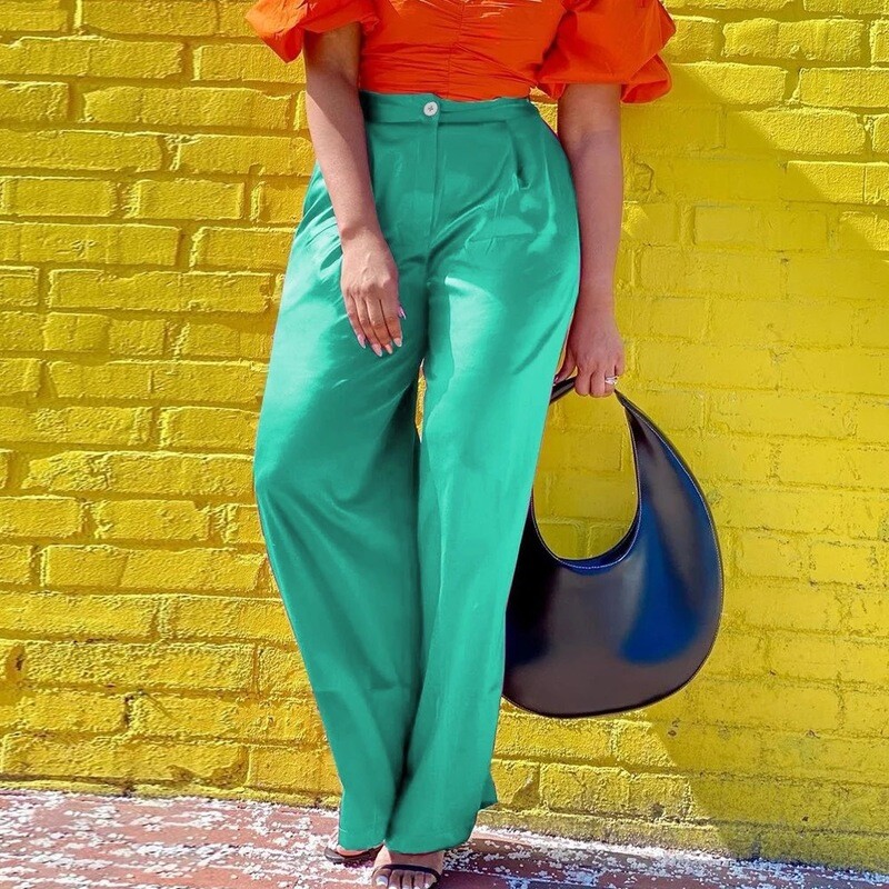 Aquamarine Stone Satin Wide-legged Trousers